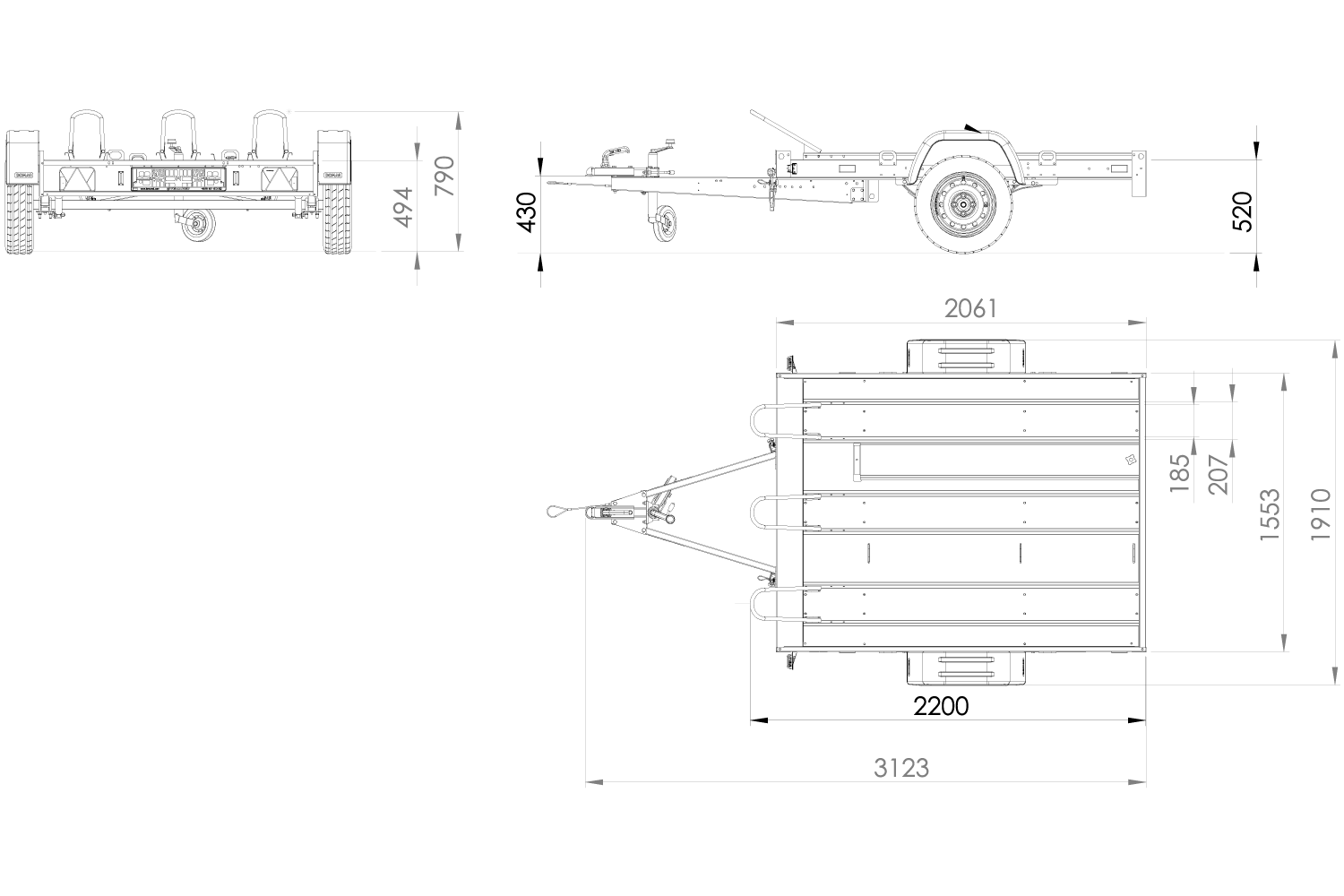 Remorque moto 220x155 UNITRAILER MOTO 3, ressorts – Image 3